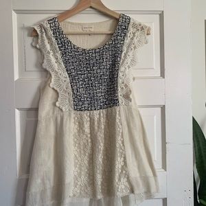 Anthropologie Cream Blouse with Lace and Detail